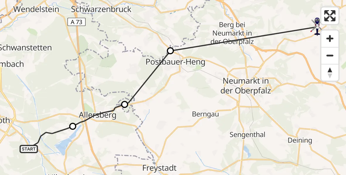 Flugroute Polizeihubschrauber Roth - Lauterhofen, 22 April 2026, 08:34