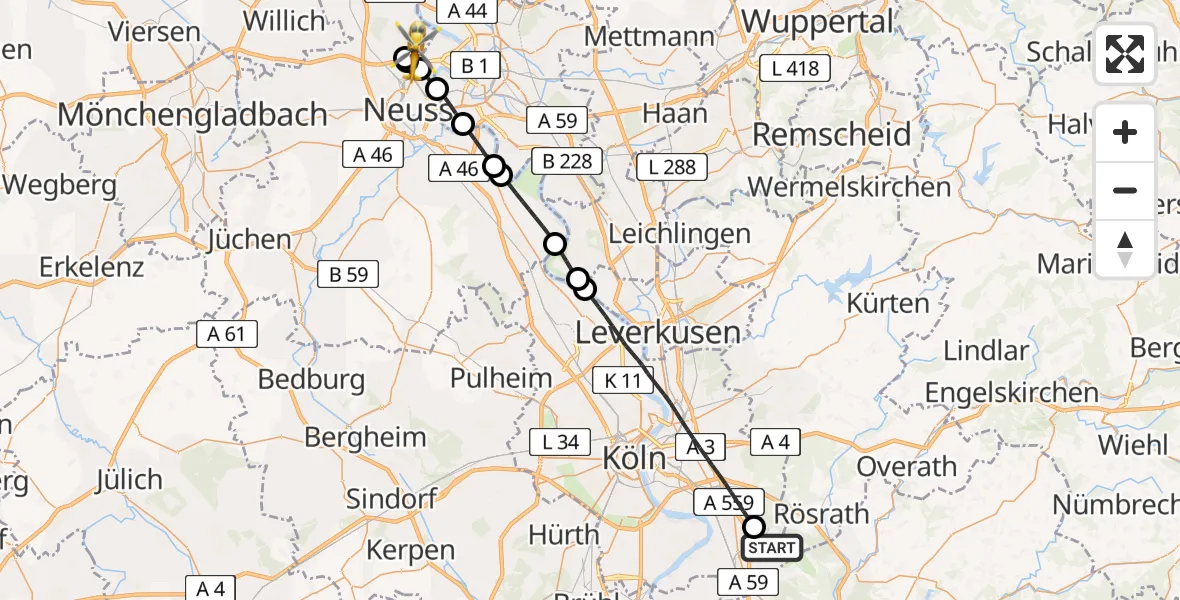 Flugroute Rettungshubschrauber Köln Bonn Flughafen - Meerbusch, 22 April 2026, 08:36