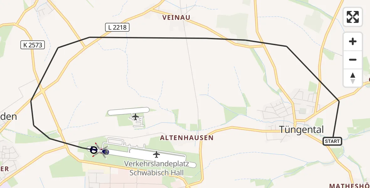 Flugroute Polizeihubschrauber Schwäbisch Hall - Adolf Würth Flughafen, 22 April 2026, 08:38