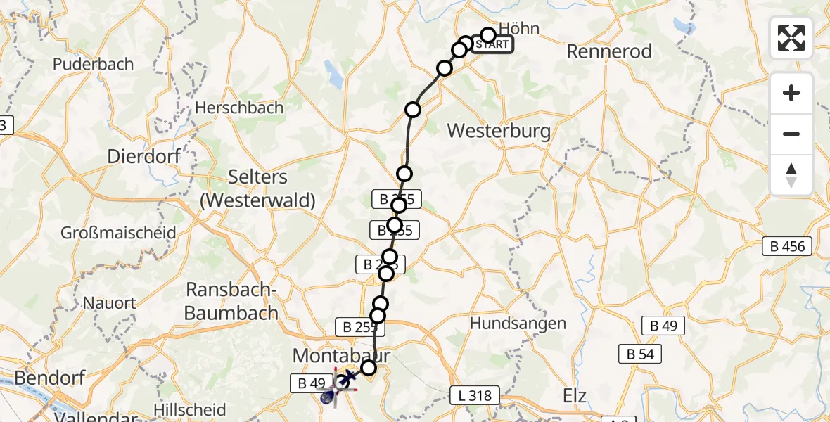 Flugroute Polizeihubschrauber Dreisbach - Montabaur Flugplatz, 22 April 2026, 08:46