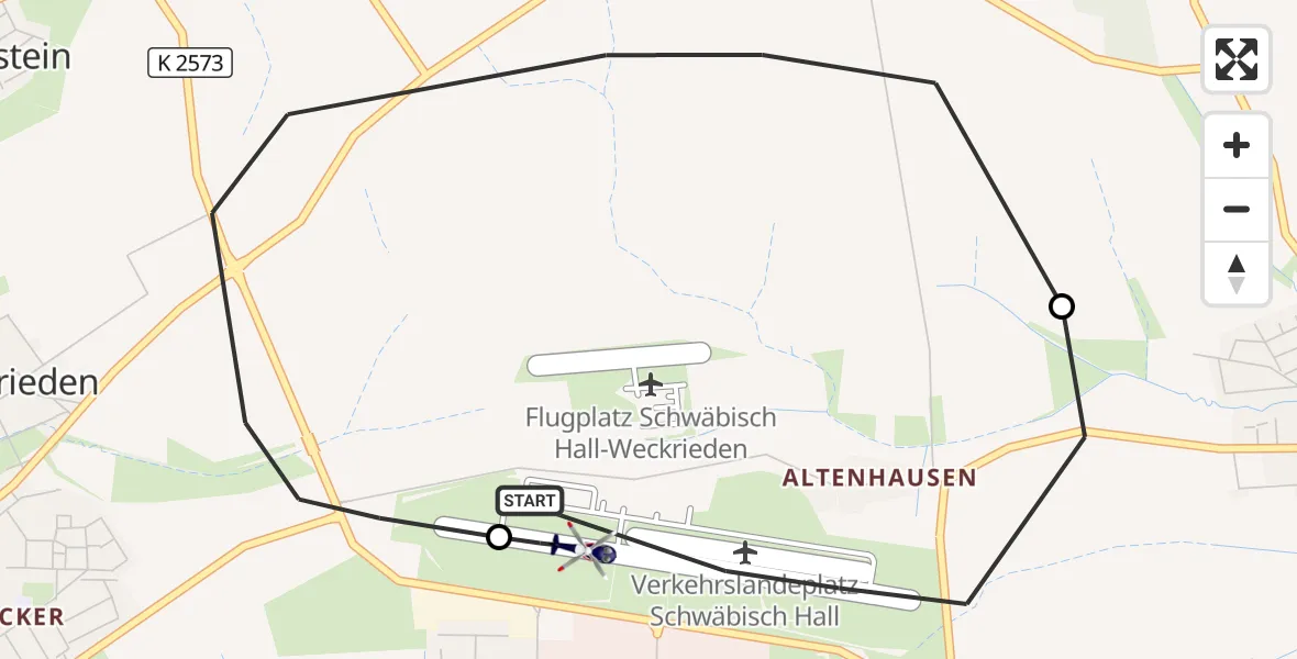Flugroute Polizeihubschrauber Adolf Würth Flughafen - Adolf Würth Flughafen, 22 April 2026, 08:48