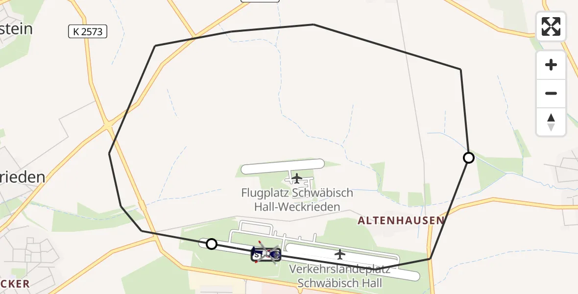 Flugroute Polizeihubschrauber Adolf Würth Flughafen - Adolf Würth Flughafen, 22 April 2026, 08:54