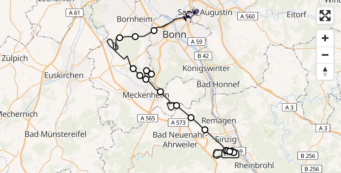 Flugroute Polizeihubschrauber Bad Breisig - Sankt Augustin, 22 April 2026, 09:01