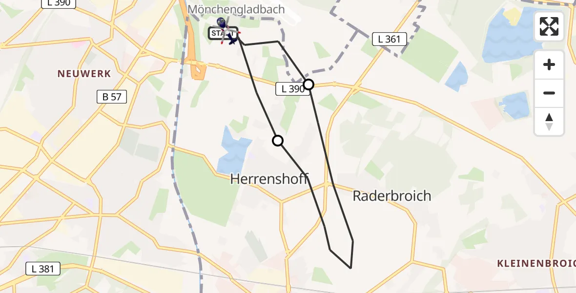 Flugroute Polizeihubschrauber Mönchengladbach Flughafen - Mönchengladbach Flughafen, 22 April 2026, 09:06