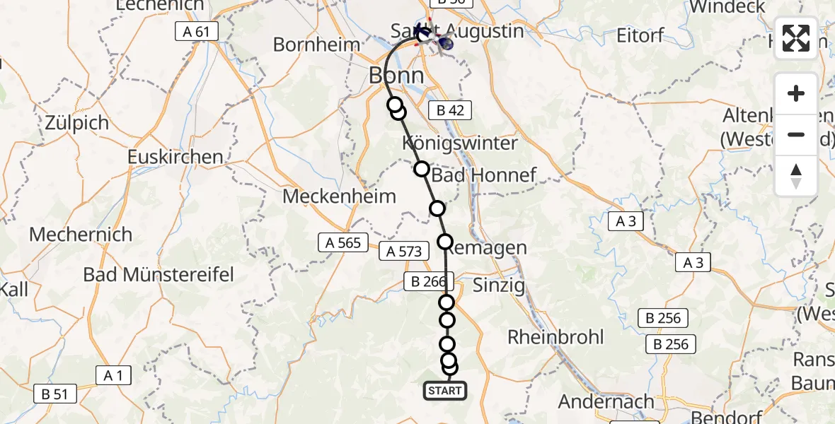 Flugroute Polizeihubschrauber Niederdürenbach - Sankt Augustin, 22 April 2026, 09:11