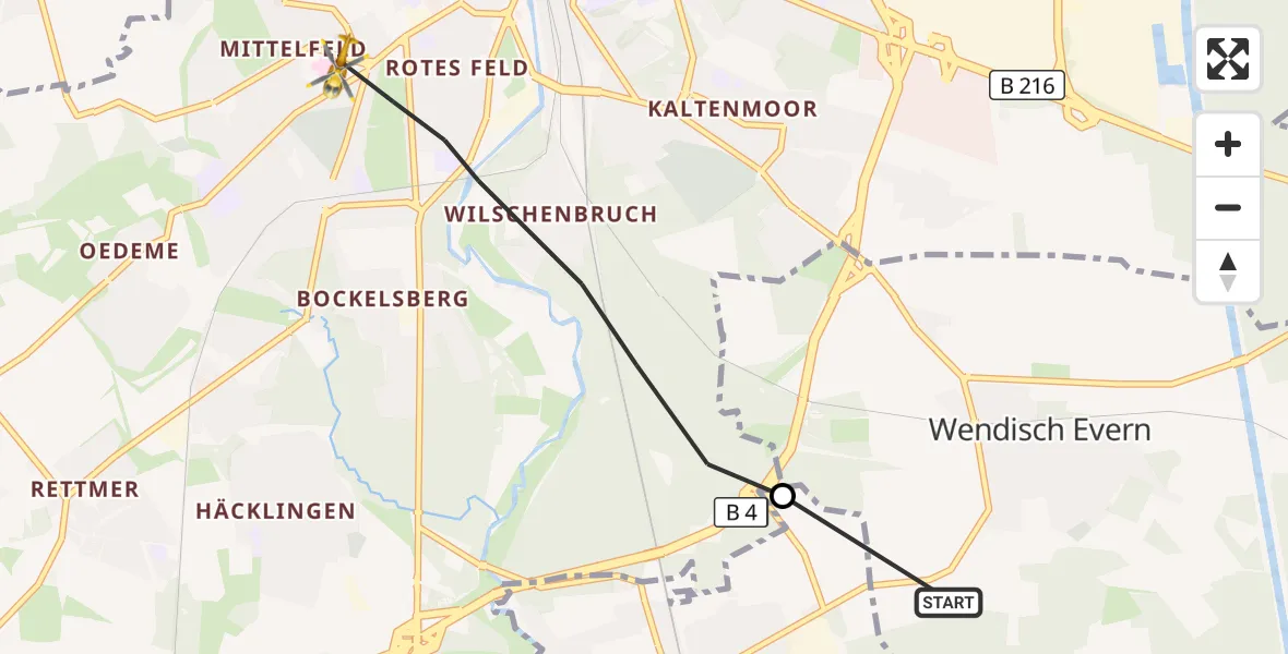 Flugroute Rettungshubschrauber Wendisch Evern - Lüneburg, 22 April 2026, 09:14