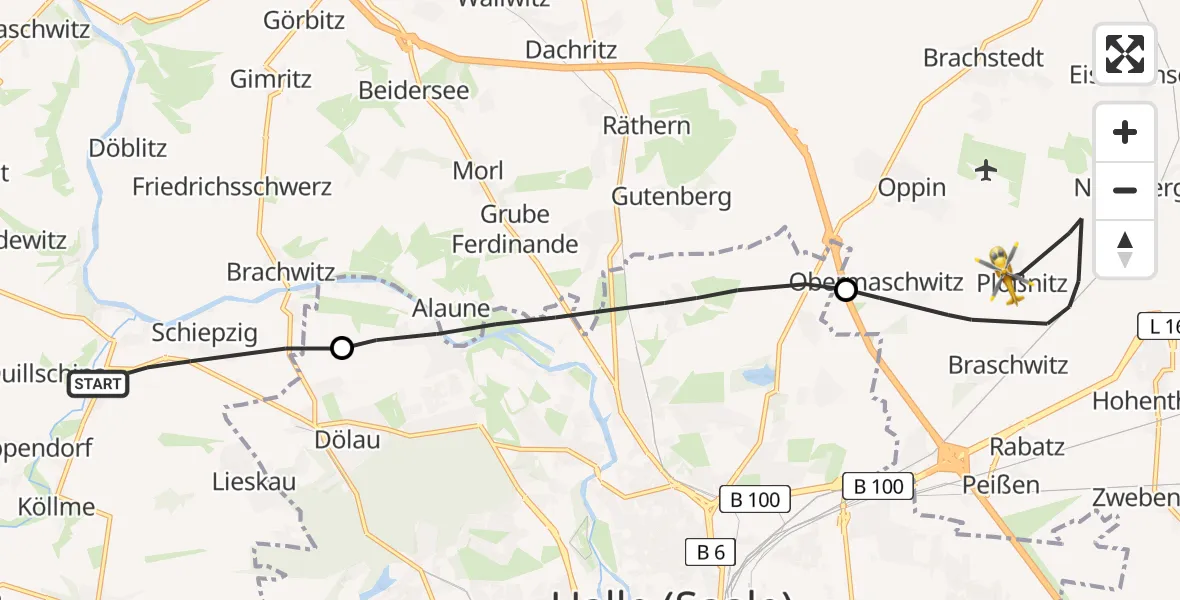 Flugroute Rettungshubschrauber Salzatal - Landsberg, 22 April 2026, 09:15