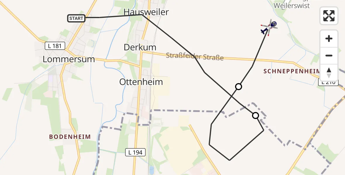 Flugroute Polizeihubschrauber Weilerswist - Weilerswist, 22 April 2026, 09:16