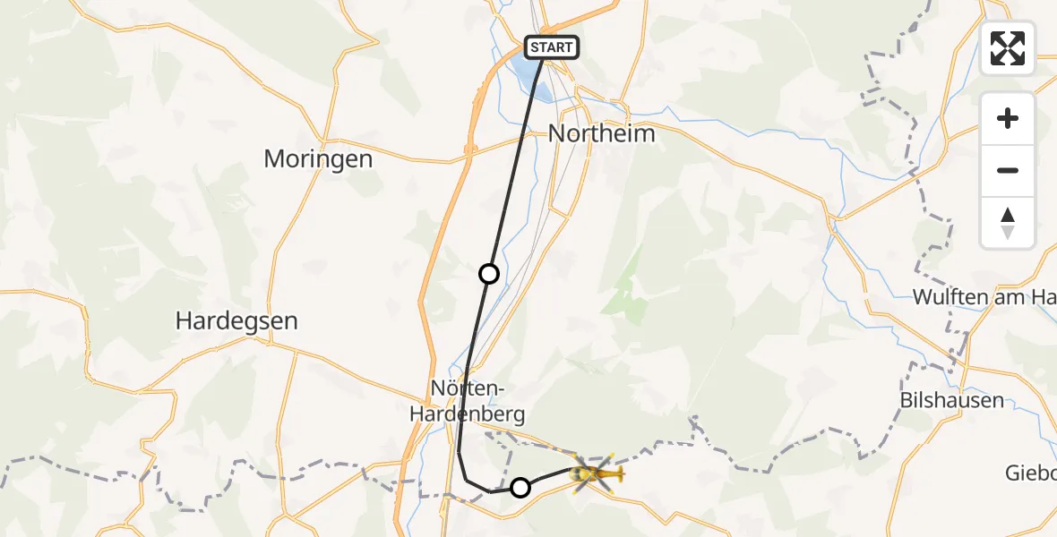 Flugroute Rettungshubschrauber Northeim - Bovenden, 22 April 2026, 09:19