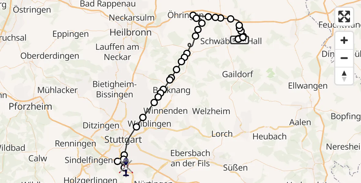 Flugroute Polizeihubschrauber Adolf Würth Flughafen - Flughafen Stuttgart, 22 April 2026, 09:22