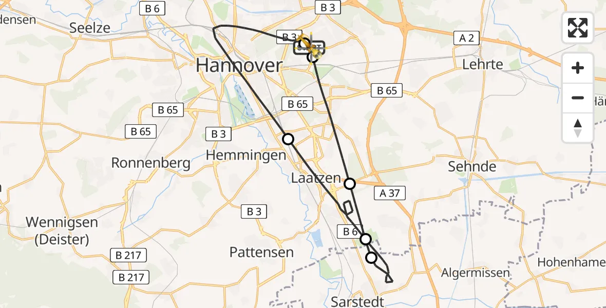 Flugroute Rettungshubschrauber Hannover Luftrettung Hubschrauberlandeplatz (Christoph 4) - Hannover Luftrettung Hubschrauberlandeplatz (Christoph 4), 22 April 2026, 09:25