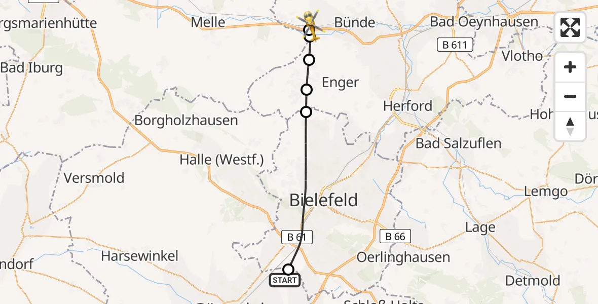 Flugroute Rettungshubschrauber Gütersloh - Bünde, 22 April 2026, 09:30