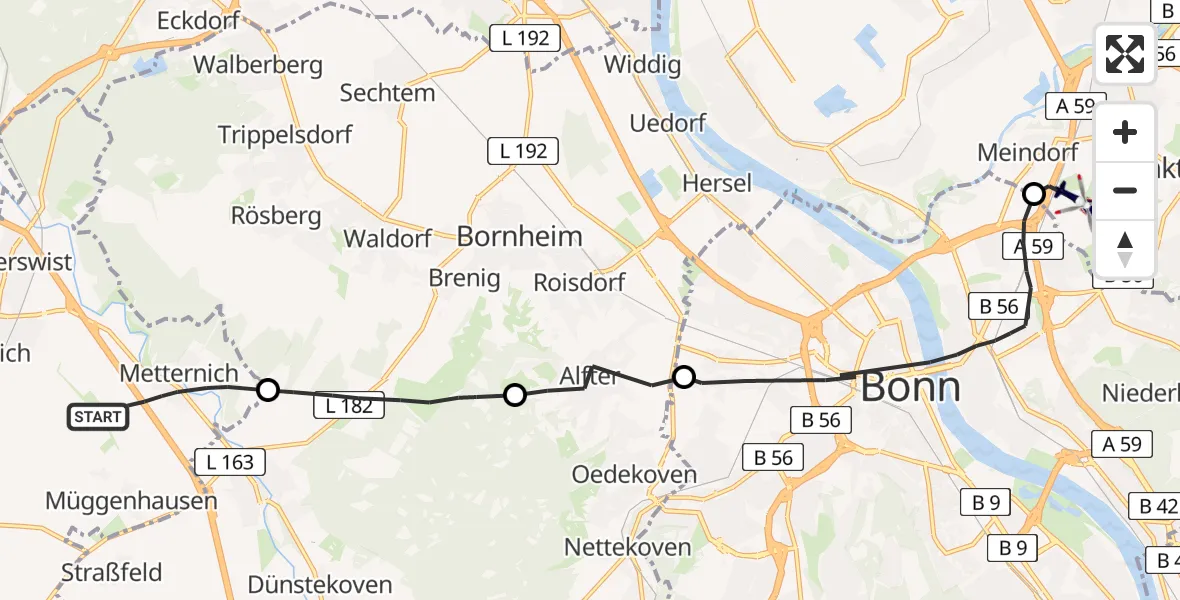 Flugroute Polizeihubschrauber Weilerswist - Sankt Augustin, 22 April 2026, 09:34