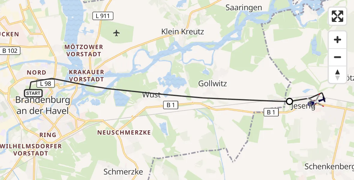 Flugroute Polizeihubschrauber Brandenburg an der Havel - Groß Kreutz (Havel), 22 April 2026, 10:01