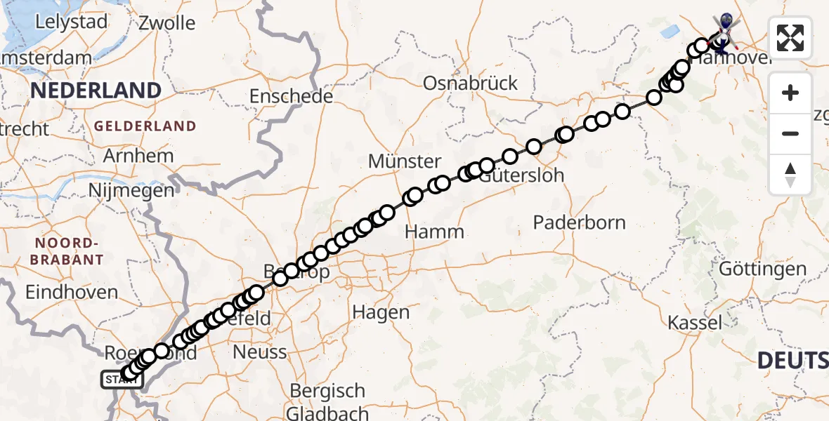 Flugroute Polizeihubschrauber Roosteren - Flughafen Hannover, 22 April 2026, 10:02