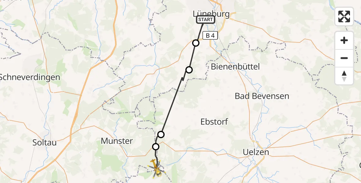 Flugroute Rettungshubschrauber Lüneburg - Munster, 22 April 2026, 10:04