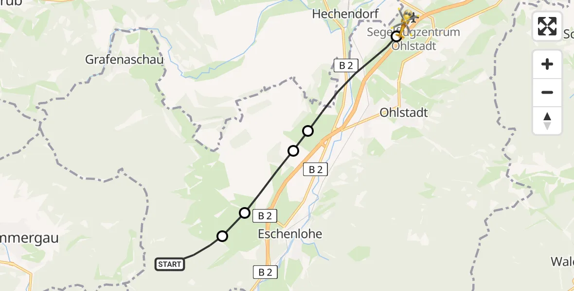 Flugroute Rettungshubschrauber Eschenlohe - Ohlstadt Flugplatz, 22 April 2026, 10:13