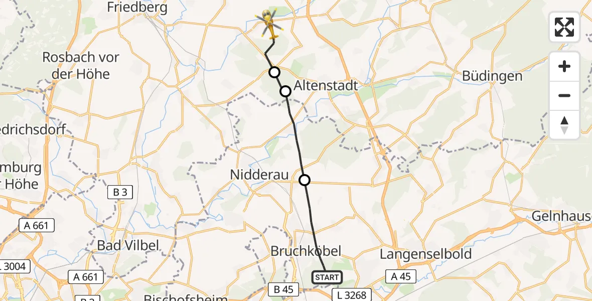 Flugroute Ambulanzhubschrauber Bruchköbel - Florstadt, 22 April 2026, 10:19