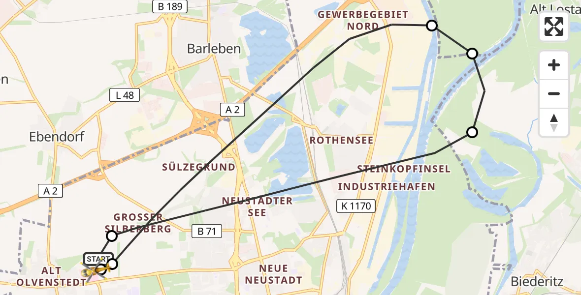 Flugroute Rettungshubschrauber Magdeburg Hospital - Magdeburg Hospital, 22 April 2026, 10:27