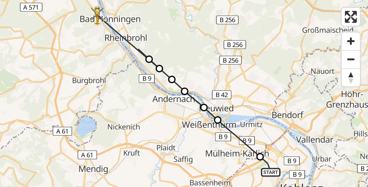 Flugroute Rettungshubschrauber Koblenz - Bad Breisig, 22 April 2026, 10:29