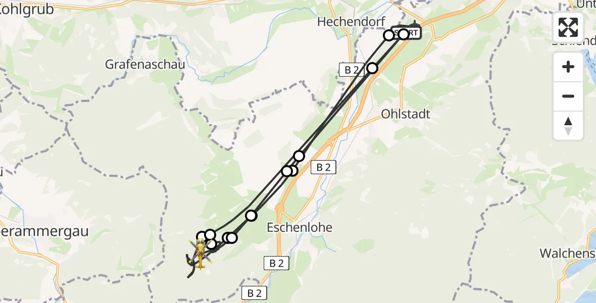 Flugroute Rettungshubschrauber Ohlstadt Flugplatz - Eschenlohe, 22 April 2026, 10:32