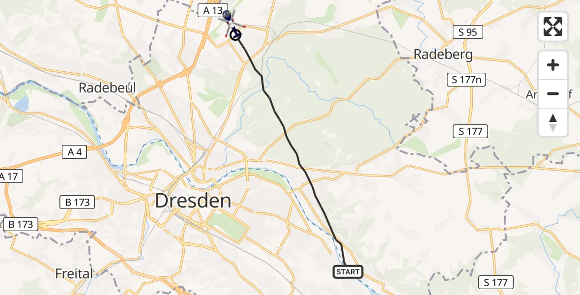 Flugroute Polizeihubschrauber Dresden - Dresden Flughafen, 22 April 2026, 10:33
