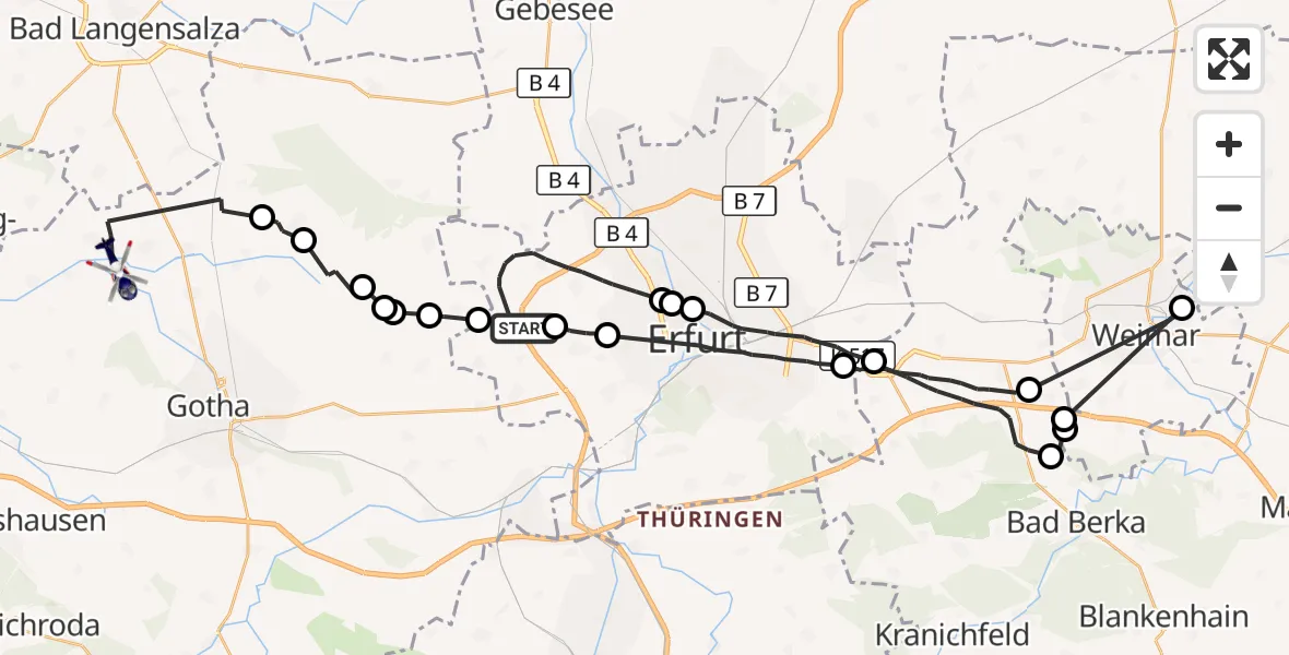 Flugroute Polizeihubschrauber Erfurt - Nessetal, 22 April 2026, 10:37