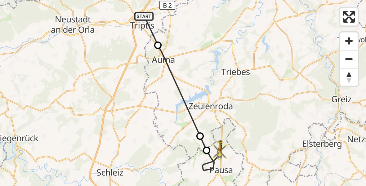 Flugroute Rettungshubschrauber Triptis - Pausa-Mühltroff, 22 April 2026, 10:49