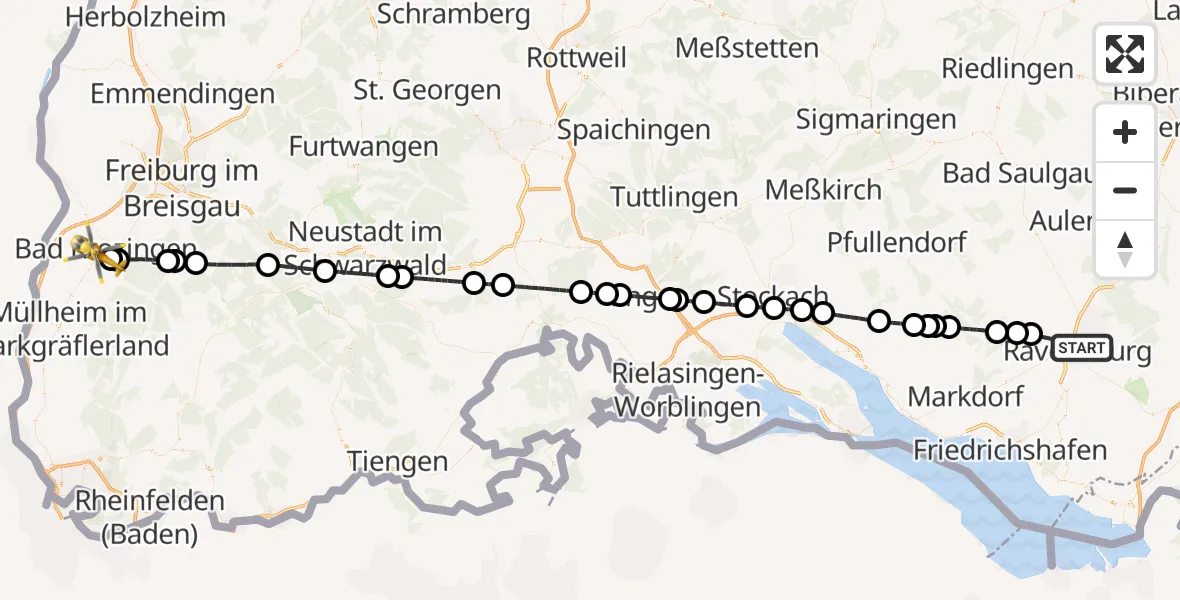 Flugroute Rettungshubschrauber Sankt Elisabeth Hospital - Bad Krozingen, 22 April 2026, 10:50