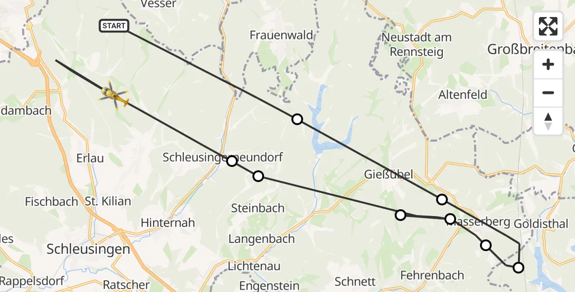 Flugroute Rettungshubschrauber Schleusingen - Schleusingen, 22 April 2026, 10:56