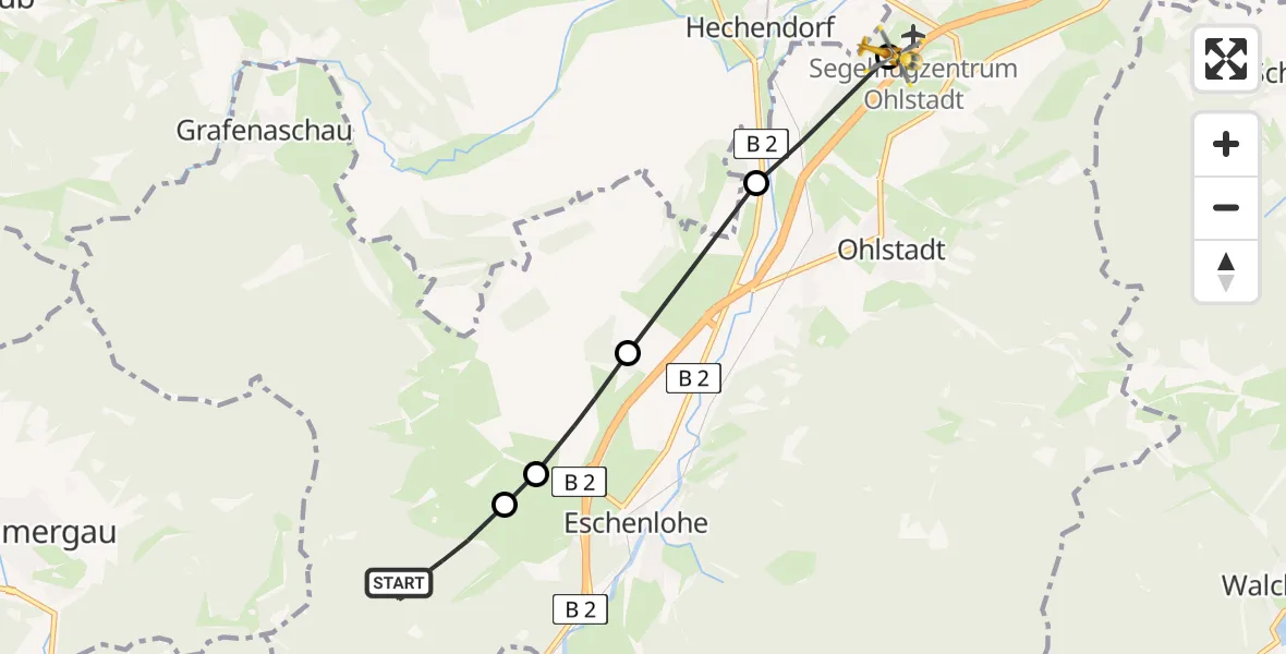 Flugroute Rettungshubschrauber Eschenlohe - Ohlstadt Flugplatz, 22 April 2026, 10:57