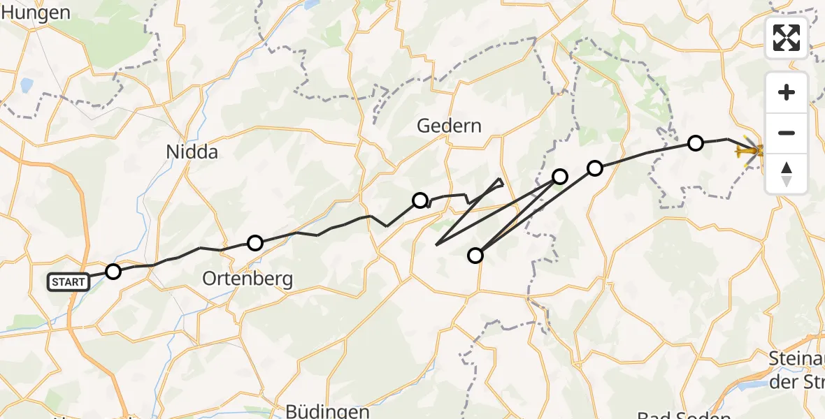 Flugroute Ambulanzhubschrauber Reichelsheim (Wetterau) - Freiensteinau, 22 April 2026, 10:57
