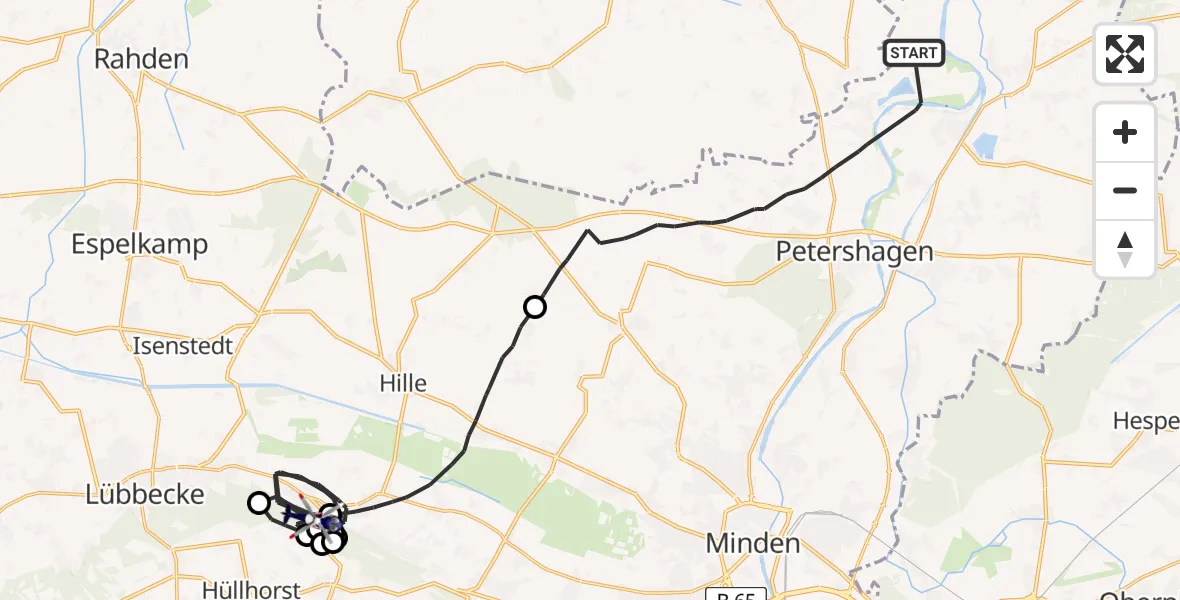 Flugroute Polizeihubschrauber Petershagen - Lübbecke, 22 April 2026, 10:59