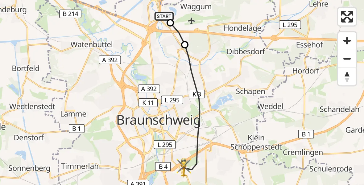Flugroute Rettungshubschrauber Braunschweig - Braunschweig, 22 April 2026, 11:01
