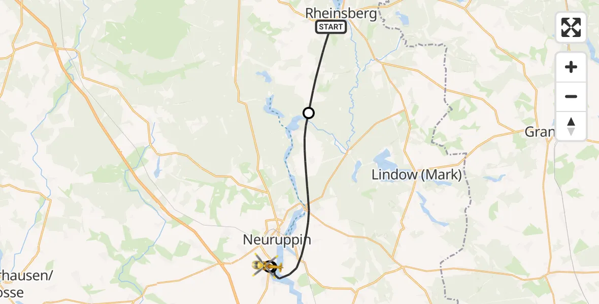Flugroute Rettungshubschrauber Rheinsberg - Rupin Hospital, 22 April 2026, 11:10