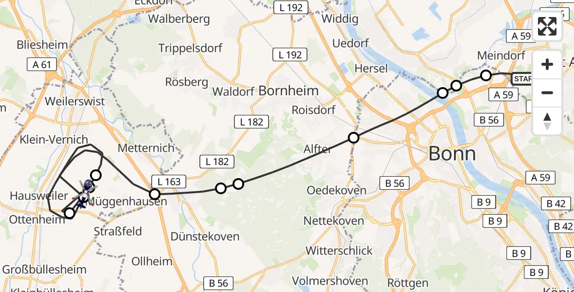 Flugroute Polizeihubschrauber Sankt Augustin - Weilerswist UL, 22 April 2026, 11:12