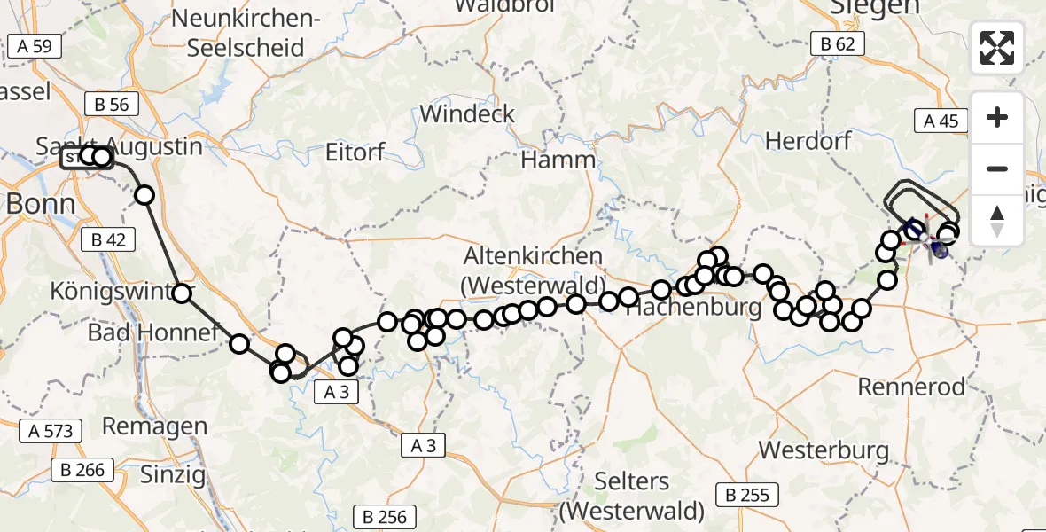 Flugroute Polizeihubschrauber Sankt Augustin - Siegerland Flughafen, 22 April 2026, 11:13