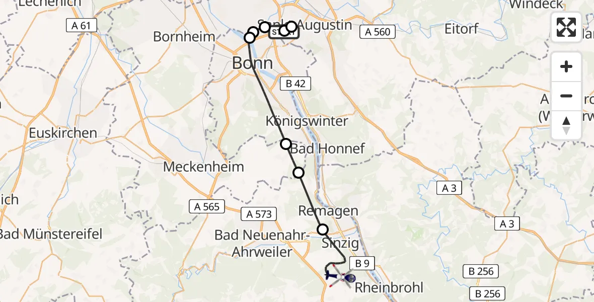 Flugroute Polizeihubschrauber Sankt Augustin - Sinzig, 22 April 2026, 11:15