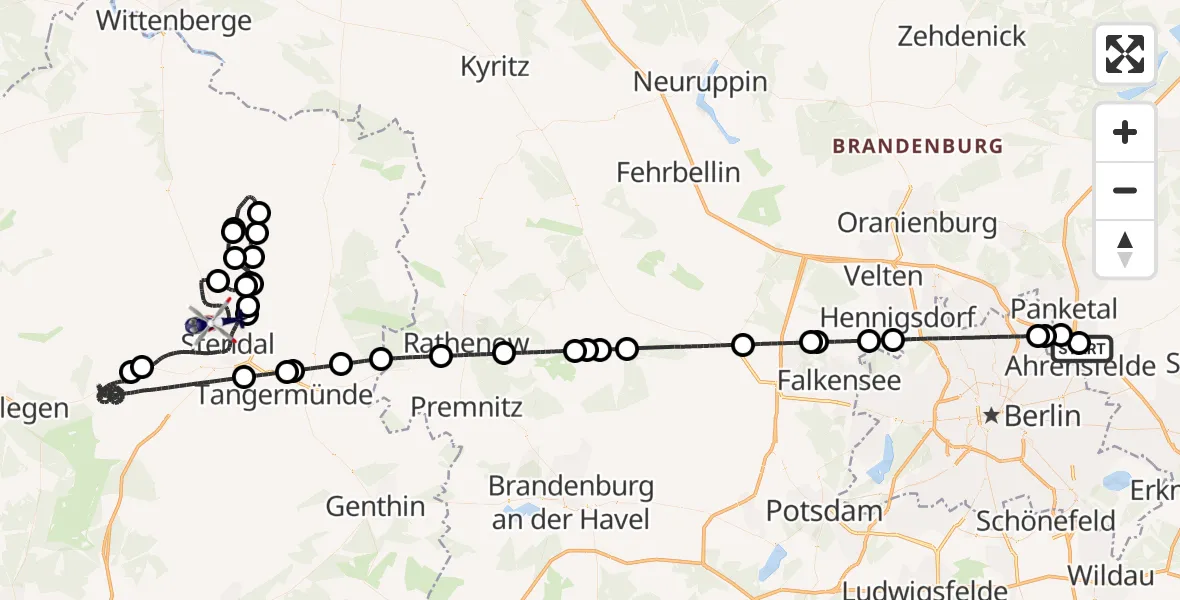 Flugroute Polizeihubschrauber Ahrensfelde Hubschrauberlandeplatz - Stendal, 22 April 2026, 11:17