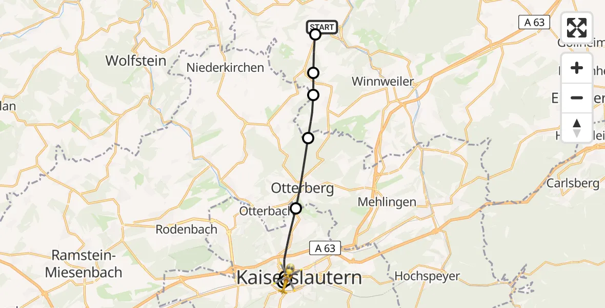 Flugroute Rettungshubschrauber Imsweiler UL - Westpfalz Hospital Kaiserslautern, 22 April 2026, 11:17