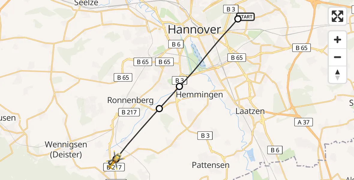 Flugroute Rettungshubschrauber Hannover Luftrettung Hubschrauberlandeplatz (Christoph 4) - Wennigsen (Deister), 22 April 2026, 11:17