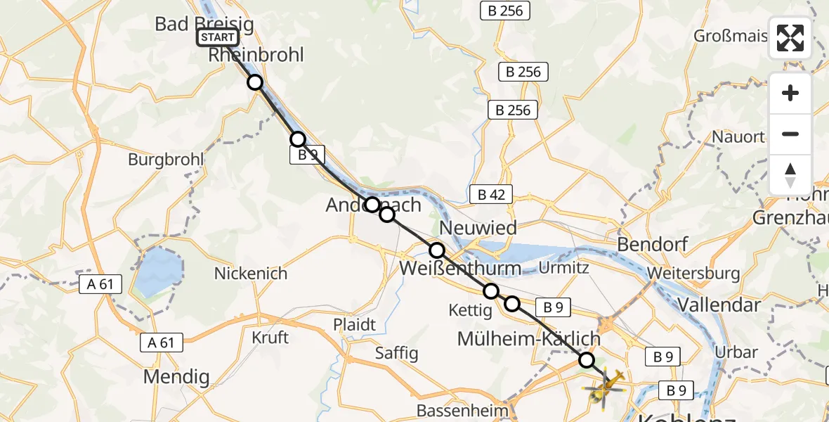 Flugroute Rettungshubschrauber Bad Breisig - Koblenz, 22 April 2026, 11:17