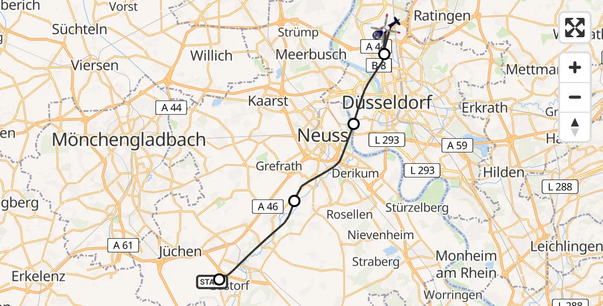 Flugroute Polizeihubschrauber Gustorfer Höhe Flugplatz - Düsseldorf Flughafen, 22 April 2026, 11:19
