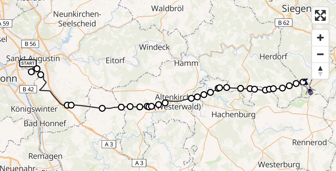 Flugroute Polizeihubschrauber Sankt Augustin - Burbach, 22 April 2026, 11:29