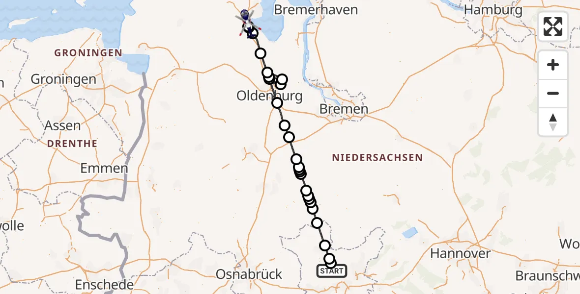 Flugroute Polizeihubschrauber Lübbecke - Sande, 22 April 2026, 11:33