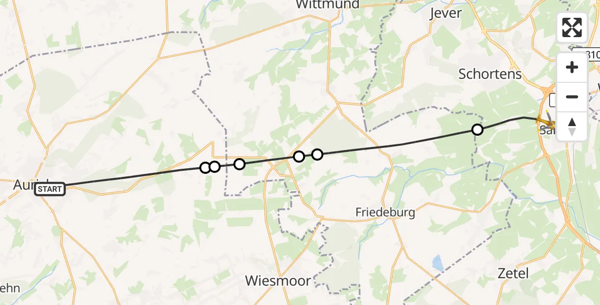 Flugroute Rettungshubschrauber Aurich - Sande, 22 April 2026, 11:40