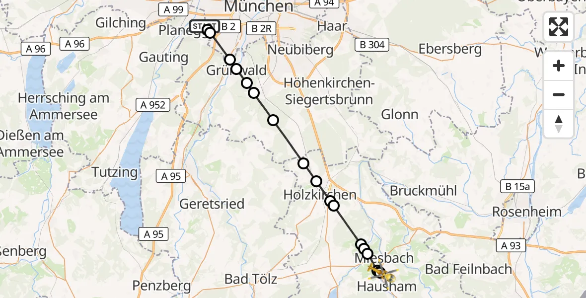 Flugroute Rettungshubschrauber DRF Air Rescue München Hubschrauberlandeplatz - Agatharied Hospital, 22 April 2026, 11:49