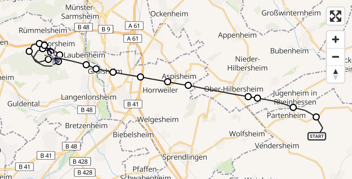 Flugroute Polizeihubschrauber Saulheim - Laubenheim, 22 April 2026, 11:50