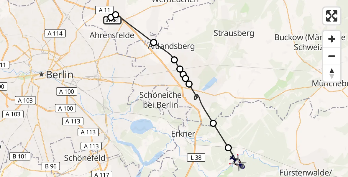 Flugroute Polizeihubschrauber Ahrensfelde Hubschrauberlandeplatz - Spreenhagen, 22 April 2026, 11:53