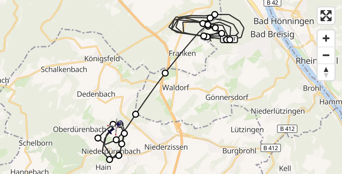 Flugroute Polizeihubschrauber Bad Breisig - Niederdürenbach, 22 April 2026, 11:57